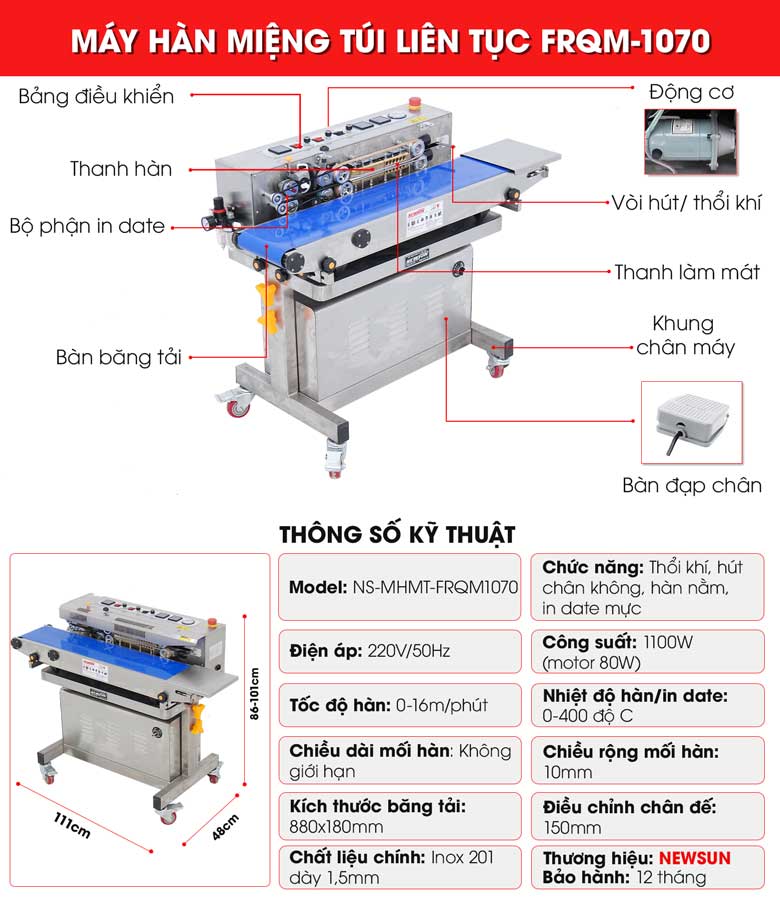 Cấu tạo của máy ép miệng túi liên tục