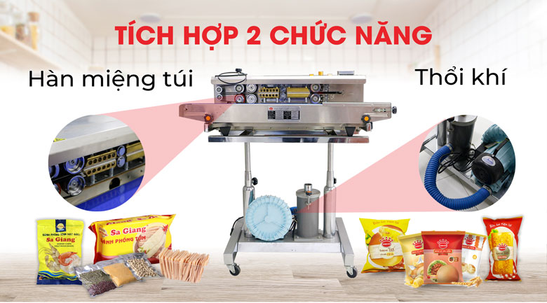 Máy tích hợp 2 chức năng: thổi khí và hàn miệng túi