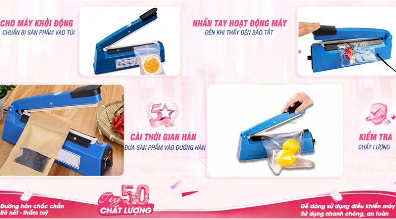 Cách sử dụng máy hàn miệng túi dập tay