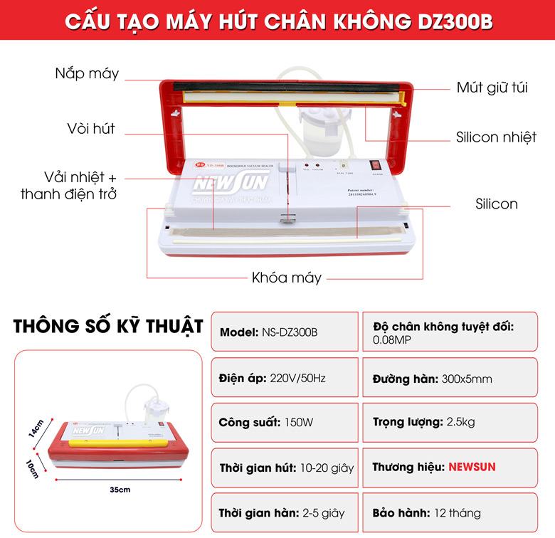 Cấu tạo Máy ép chân không mini DZ300B