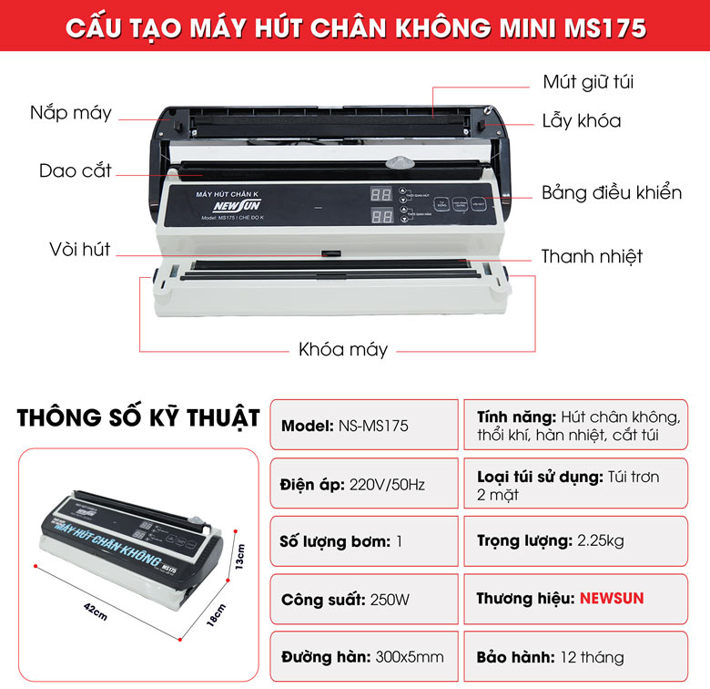 Cấu tạo máy ép chân không gia đình MS175