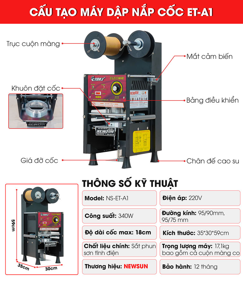 Máy dập cốc tự động ET-A1 Cấu tạo của máy dập cốc tự động ET-A1