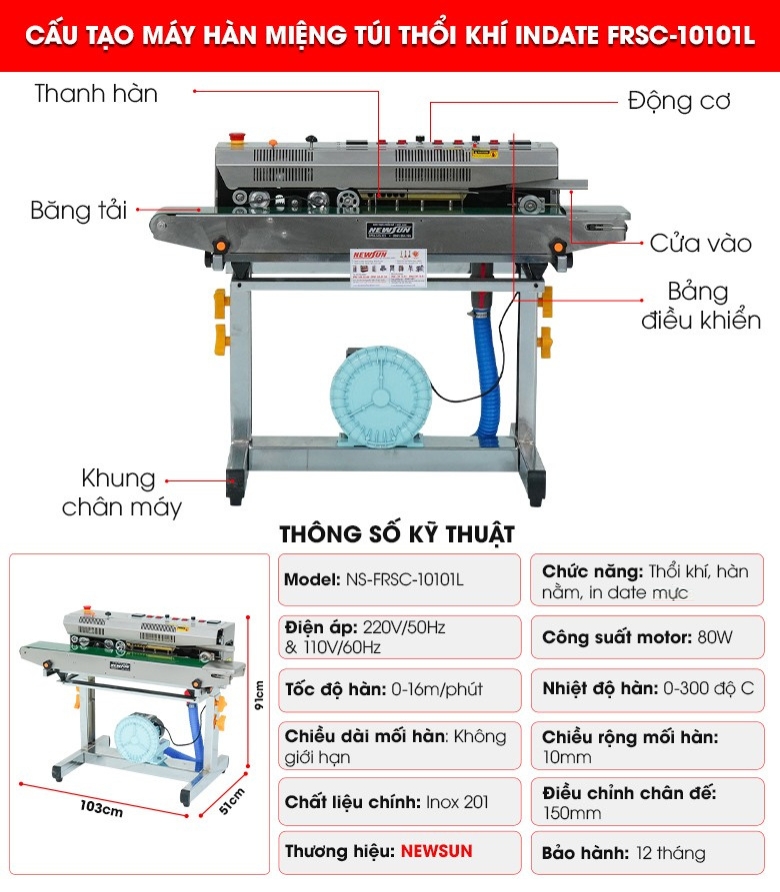 Máy hàn miệng túi thổi khí in date FRSC-10101L Cấu tạo máy hàn miệng túi thổi khí in date FRSC-10101L
