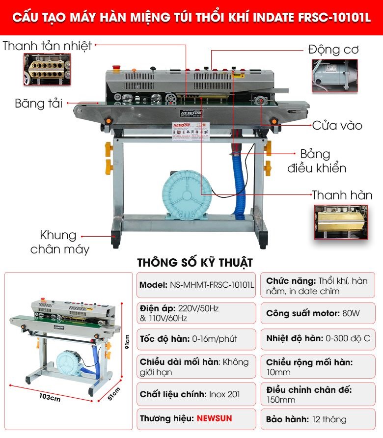 Máy hàn miệng túi thổi khí in date FRSC-10101L Cấu tạo máy hàn miệng túi thổi khí in date FRSC-10101L
