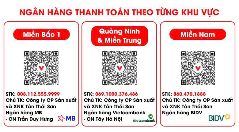 Số tài khoản thanh toán riêng biệt từng khu vực