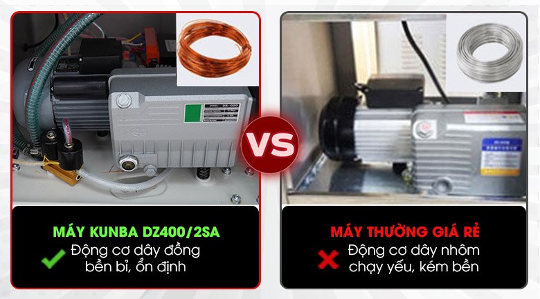 Máy hút chân không Kunba DZ400/2SA (2 buồng) cao cấp Động cơ dây đồng cao cấp, cho lực hút mạnh