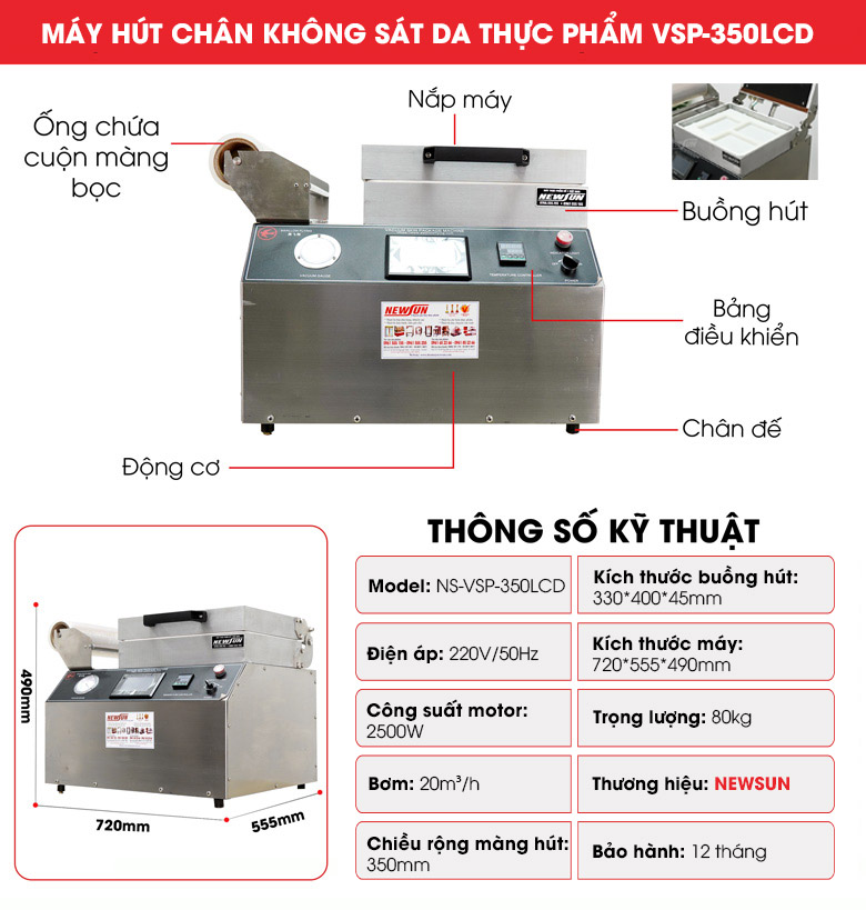 Cấu tạo của máy ép chân không sát da VSP-350LCD