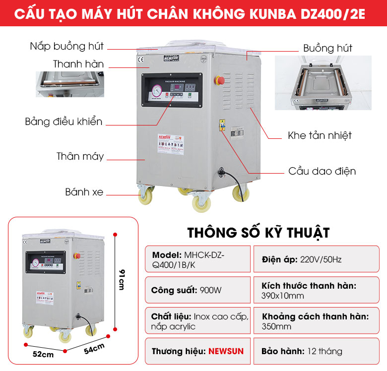 Cấu tạo của Máy ép chân không cao cấp Kunba DZ400/2E