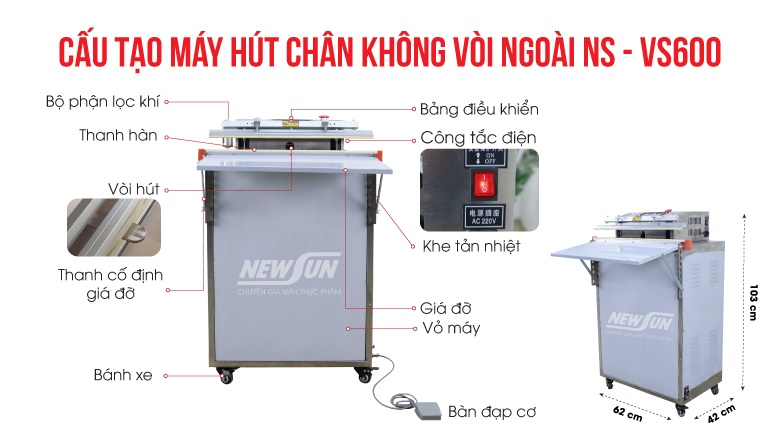 Cấu tạo máy ép chân không vòi ngoài VS600