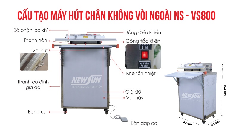 Cấu tạo của máy ép chân không vòi ngoài VS800