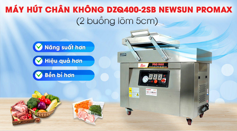 Máy ép chân không DZQ400-2SB Promax (2 buồng lõm 5cm)