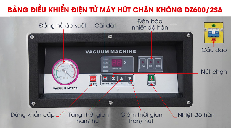 Máy hút chân không Kunba DZ600/2SA (2 buồng) Bảng điều khiển điện tử thông minh, tính chính xác cao