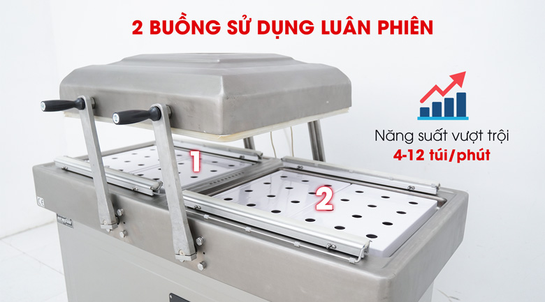 Máy hút chân không Kunba DZ500/2SA (2 buồng) Buồng hút đôi sử dụng luân phiên nâng cao hiệu suất
