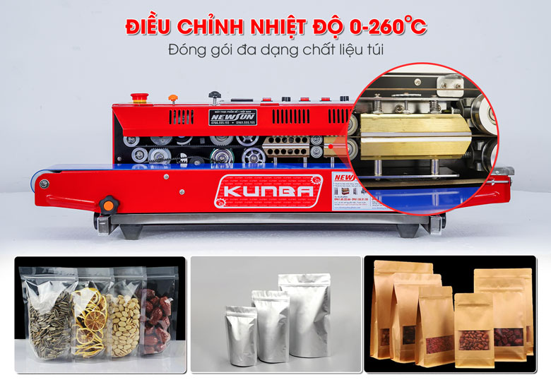 Máy hàn miệng túi in date Kunba FRM-980 Hàn được nhiều loại bao bì khác nhau