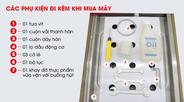 Bộ dụng cụ được tặng kèm khi mua máy