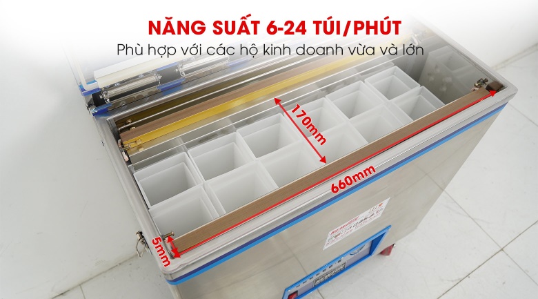 Máy ép chân không chè LD660 Các khay chứa tiện lợi giúp sản phẩm được đóng gói vuông vắn, gọn gàng