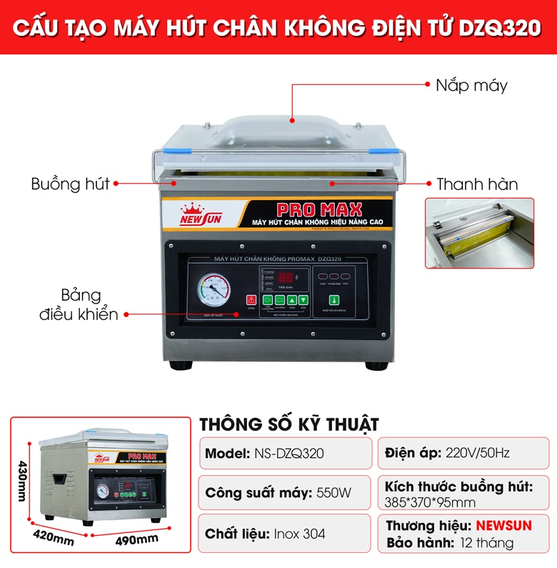 Máy ép chân không điện tử DZQ320 Cấu tạo của máy ép chân không điện tử DZQ320