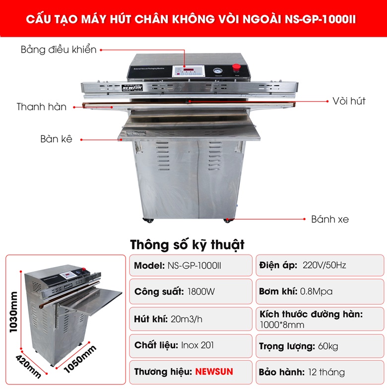 Cấu tạo chi tiết máy hút chân không vòi ngoài NS-GP-1000II